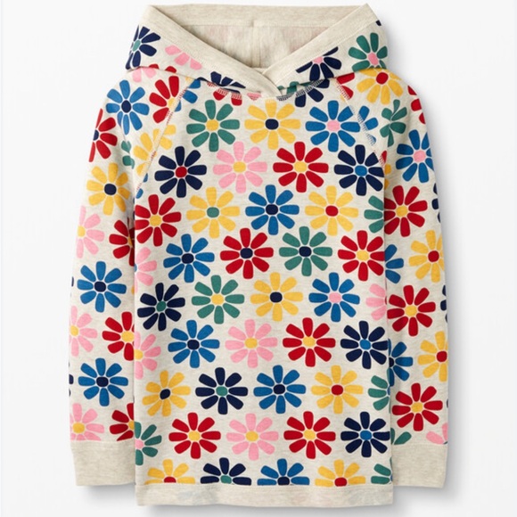 Hanna Andersson Other - Hanna Andersson Girls Vibrant Floral Hooded Sweatshirt Size 5 Reversible Beige